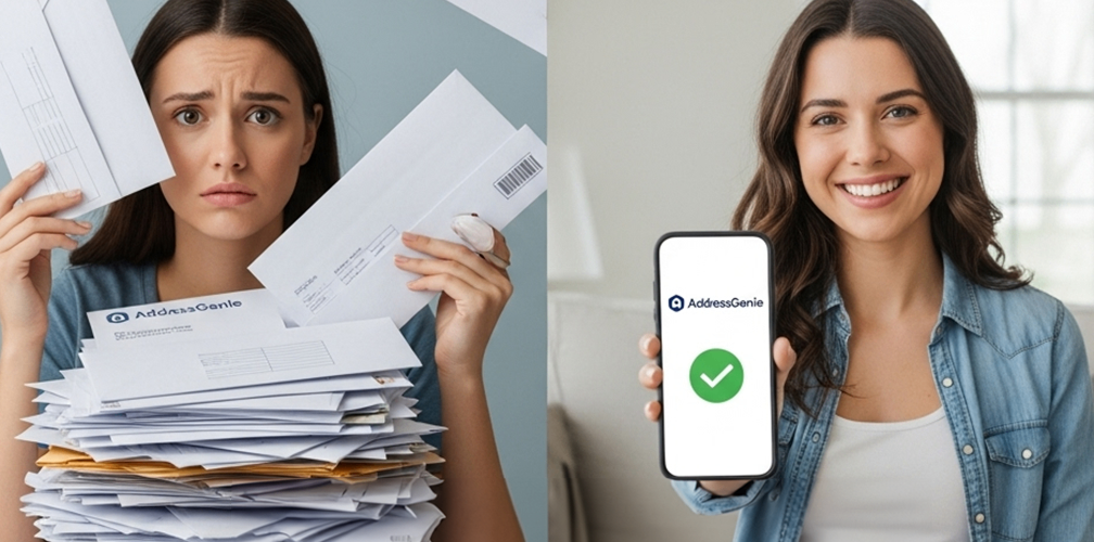 AddressGenie banner: save hours, avoid lost mail, and feel great with our address validation service.